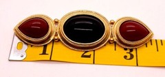Vtg Agatha Paris Gold Tone Brooch Black And Reddish-brown Cabachons 3.5 Inches