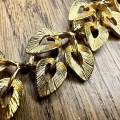 Vintage Napier Chunky Gold Tone Leaf Panel Link Necklace Signed Choker Collar