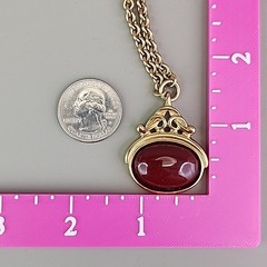 Vintage Liz Claiborne Necklace Faux Watch Fob Pendant Red Gold Tone 31″
