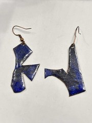 VTG MCM Brutalist Modern Handmade Abstract Asymmetrical Enameled Copper Earrings