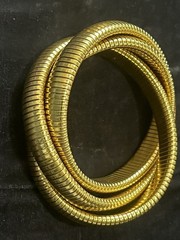 Vintage 80s Chunky Gold Tone Twist Bracelet And Statement Pierced Earrings Set