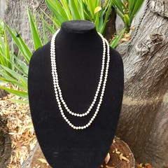 VINTAGE Necklace Faux Pearl Long 5 mm Pearls 56″ L Quality Knotted in Between