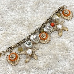 Vintage Chunky Charm Bracelet Sea Shell Bead Starfish Signed Germany 7″