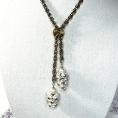 VTG Gold Tone Pearl Lariat Necklace Working Slide Y drop Dangle Cluster NICE