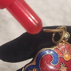 Vintage Cloisonne Pendant Peacock Bird Floral Red Blue Gold Tone 2in.