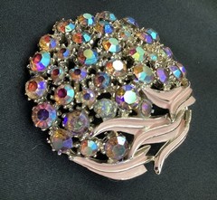 ART (C) Arthur Pepper Mode Art Brooch & Earring Set AB Rhinestone Pink Enamel