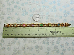 RARE VTG SIGNED S.A.L SWAROVSKI GOLDTONE MULTI COLOR CRYSTAL LINK CHAIN BRACELET