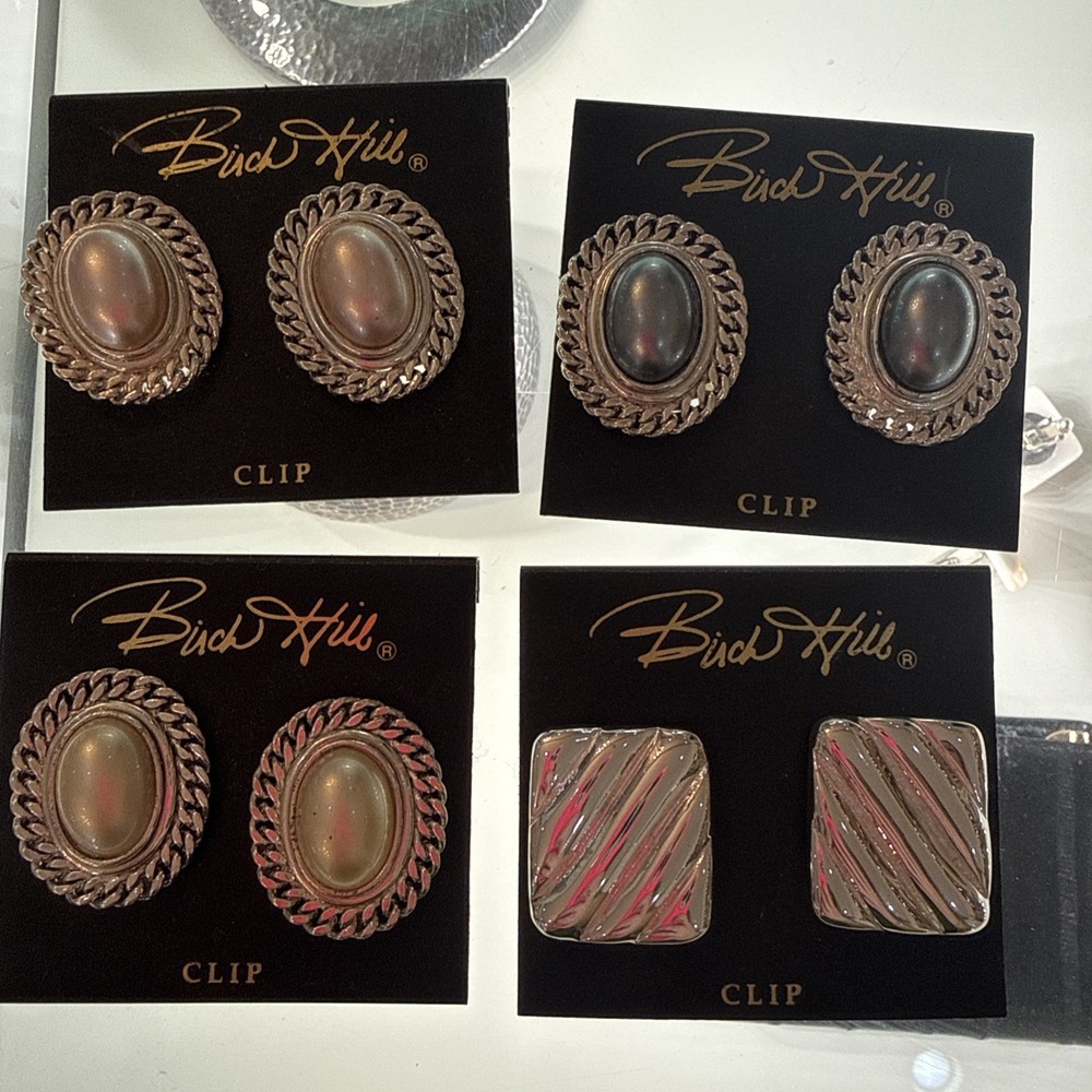 Four Pair lot of vintage Birch Hill clip on earrings. lot deadstock 90s vtg