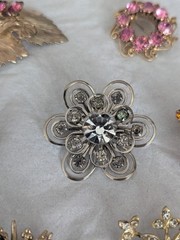 Mixed Lot of 7 Vintage Colorful Rhinestones Floral/Leaf Brooches
