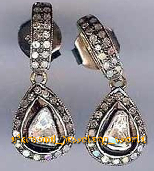 1.35ctw Genuine Old Mine Rose Antique Cut Diamond Silver Vintage Earring Jewelry