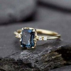 Art Deco Antique 3.50Ct Blue Sapphire Vintage Engagement Ring 14K Yellow Gold FN