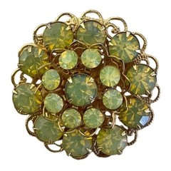 Vintage Rhinestone Brooch Chartreuse Filigree Floral Mid-Century Retro Elegant