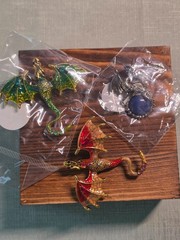 Dragon Jewelry Lot Brooch Pins & Pendant Fantasy Rhinestone Enamel Gold Tone New