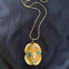 Vintage Judy Lee Stippled Easter Egg Art Glass Pendant Necklace Signed 1960s