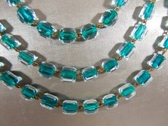 CZECH HAND BLOWN FACETED OCTAGON GREEN CORE CLEAR GLASS BEAD FLAPPER NECKLACE