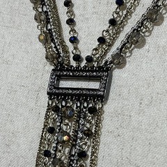 Art Deco 6-Strand Lariat Smoky Quartz Faceted Crystal Necklace w/AB; Dramatic!