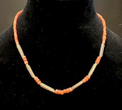 Salmon Coral Graduated Beaded Necklace Gold Tone Metal Spacers Vintage 18” 15g