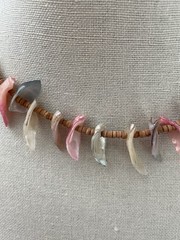 Pastel Multicolor Brown Bead Vintage Shell Necklace Barrel Clasp