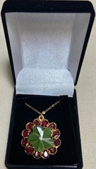 AUTHENTIC SWOBODA FLOWER PENDANT ~ JADE, GARNET, PEARL ~ STUNNING!