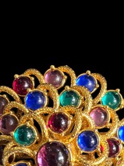 Monet Brooch Multicolor Mogul Gripoix Style Glass Cabochon Dimensional Runway