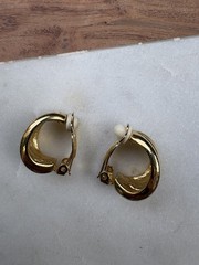 GIVENCHY Paris NY Gold Tone Half Hoop Stud Clip On Earrings 21 mm