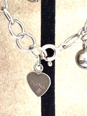 Vintage Sterling Silver Multiple Ball Dangle Pendants Anklet w/Heart Charm