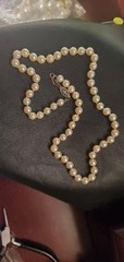 Vintage 1957 Japanese Cultured Akoya Pearl Necklace W/Sterling Clasp 16″ Cream