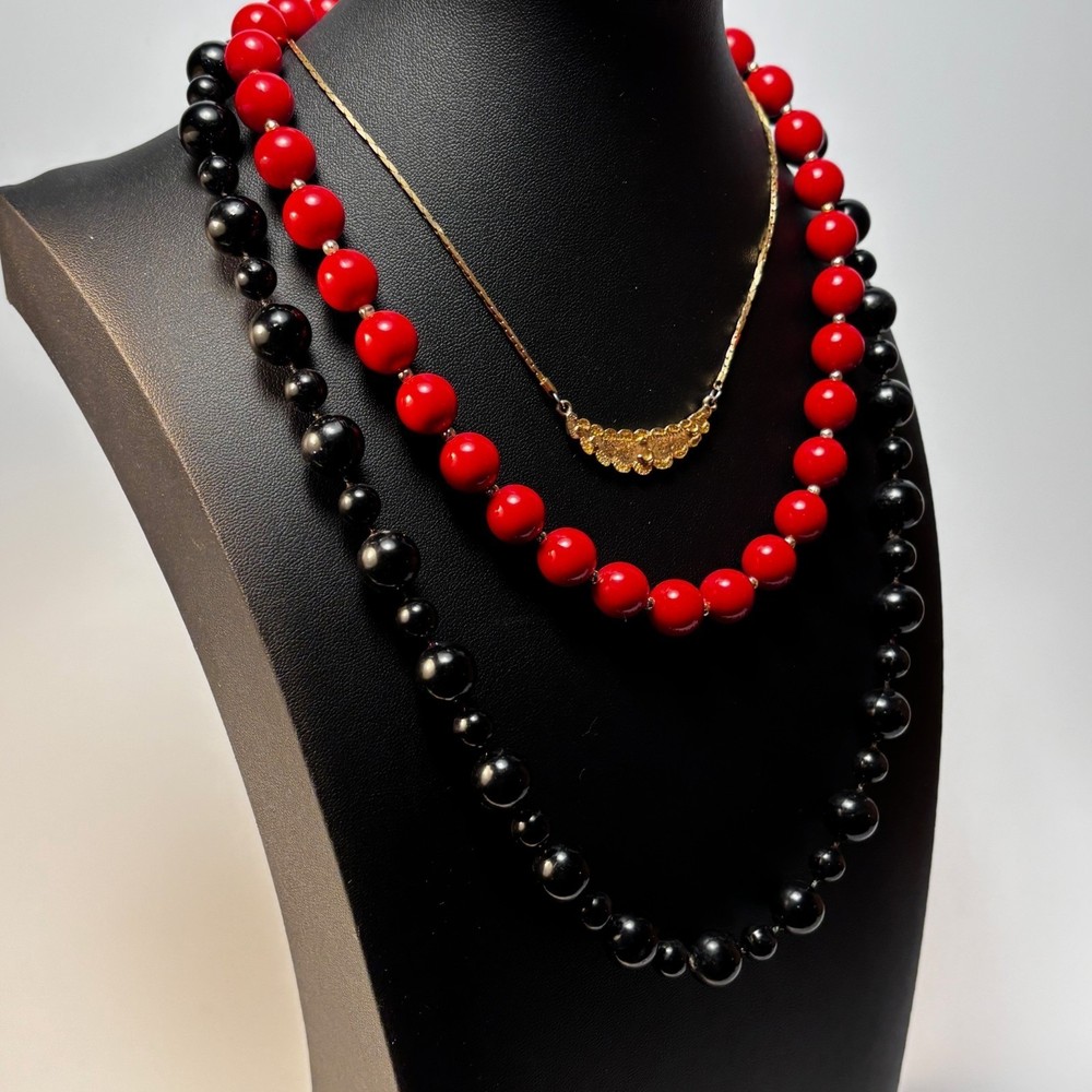 Necklace Lot Goth Witchy Black Red Vintage Acrylic Beads Metal Moon Pendant
