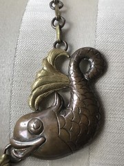 Spectacular MEXICAN MODERNIST Mixed Metal Onyx Dolphin Necklace 1920’s-30’s