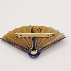 Purple Hue Art Paper Fan Brooch Pin Artist Signed Acrylic Glaze Origami Style