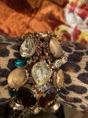 Juliana D&E Rhinestone Bracelet Brown Green 1960s Vintage Needs Repair AS IS WOW