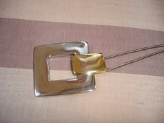 Vintage LR Lady Remington 2″ Silver Gold Square Pin/Pendant Silver Tone Necklace