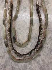 3 Strand Goldtone Faux Jade Necklace 22″, 20″ & 18″
