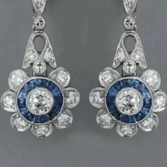Art Deco Style Lab Created Diamond Sapphire Engagement 14k White Gold FN Earring