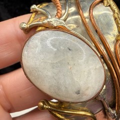 Vintage Brutalist Cuff Bracelet Mixed Metals Polished Stone 6.5”