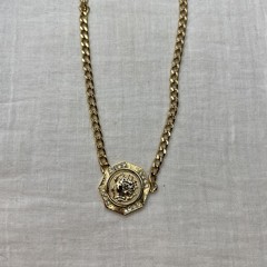 VTG NWT LISNER 14” Coin Medallion Statement Necklace Rhinestone Gold Tone Glam.