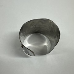 Vintage Mixed Metals Brutalist 7″ Cuff Bracelet Blue Swirl Glass Stone