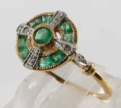 2Ct Art Deco Style Lab Created Diamond & Emerald Engagement 14K Gold Finish Ring