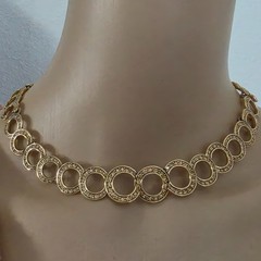 Monet Choker Necklace Gold Tone Champagne Color Rhinestones 14.5″ inside Circum
