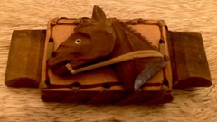 Vintage 1930’s Horse Western Equestrian Brooch Pin Hand Carved Wood Leather EUC