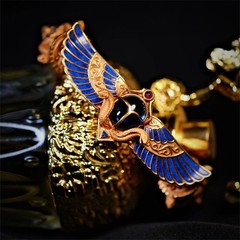 Ancient Egyptian Winged Scarab Open Cuff Bracelet Vintage Gold Plated Jewelry