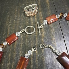Carnelian Agate Beads w/ Clear, & Amber-Colored Spacers VTG Jewelry Set