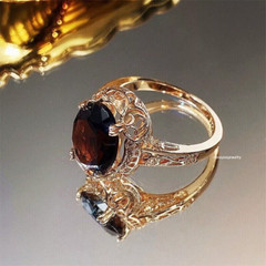 Edwardian 2.00Ct Oval Cut Smoky Quartz Solitaire Women Ring 14K Rose Gold Finish