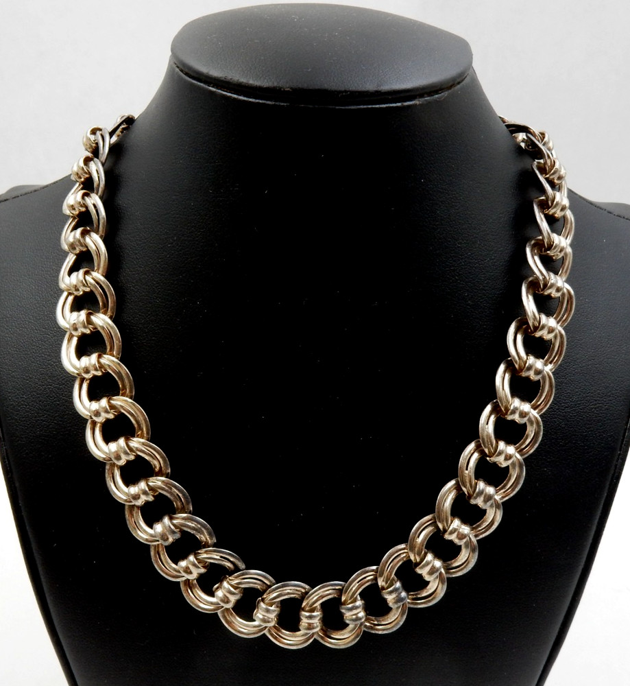 VINTAGE .835 EUROPEAN SILVER DOUBLE ROUND LINK 16″ CHAIN NECKLACE, 67.8 GRAMS