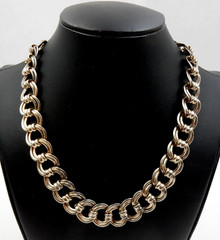 VINTAGE .835 EUROPEAN SILVER DOUBLE ROUND LINK 16″ CHAIN NECKLACE, 67.8 GRAMS