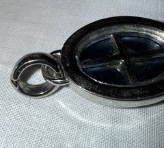Vintage Silvertone Pendant With A Dark Blue Man-Made Stone With Sm Crystal/CZ