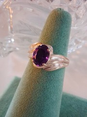 Vintage Oval Cut Amethyst Cocktail Band Ring Size 7 Sterling Silver