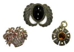 Antique Vintage Sterling Silver Art Nouveau Art Deco 4 Brooches 1 Pendant Lot