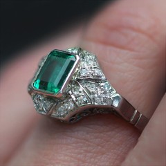 Art Deco Inspired East West Ring 2.3 Ct Simulated Emerald 14k White Gold Over