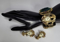 Selro Selini Asian Princess Bracelet + Earrings Set wide panel vintage rare